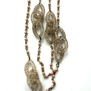 Brooks Brothers gold mesh crystal station and faux champagne pearl necklace